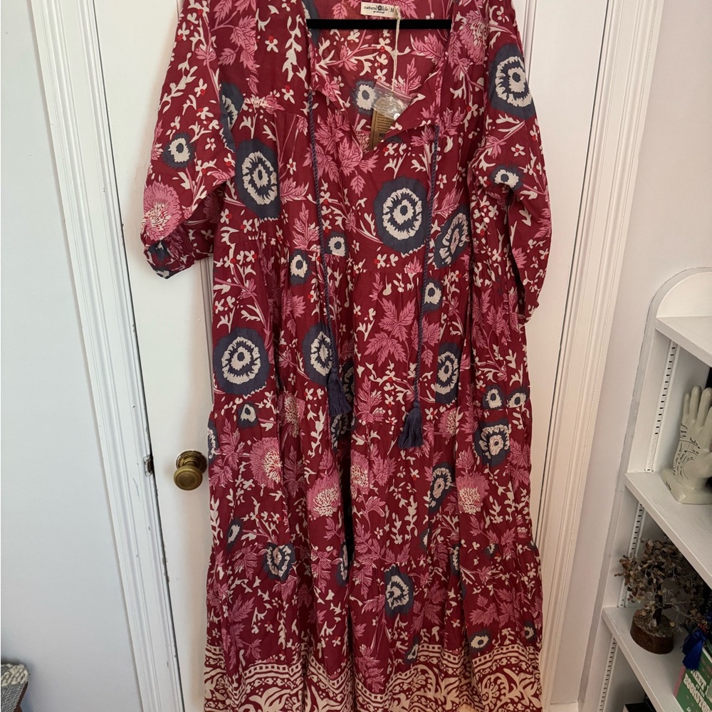 NATURAL LIFE Red and Blue Floral Long Sleeve Dress